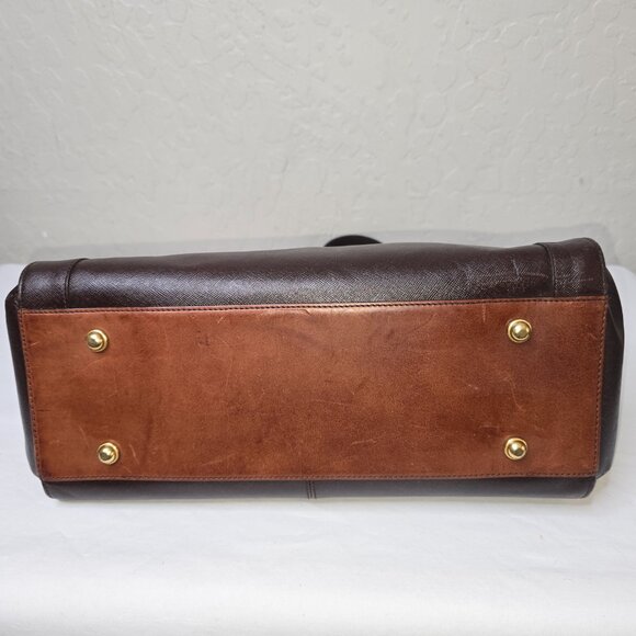 Brahmin Two-Tone Brown Crossgrain Leather & Leather Structured Crossbody Satchel - Picture 13 of 15